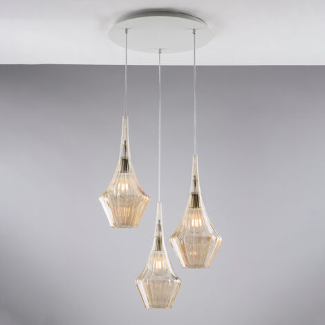 Zeus Suspension en fer avec verre pyrex ambré 3 lumières 149 d.50 BL270-S3-AM