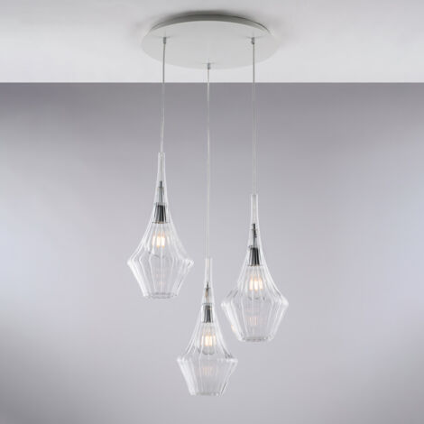Zeus Suspension en fer et verre pyrex transparent 3 lumières 149 d.50 BL270-S3-TR