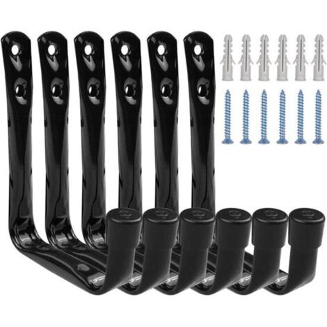 Zeynomax - Crochets muraux pour l'organisation du garage - Lot de 6 - Noir - Vis incluses - 115 cm x 9 cm - Robuste - Idéal pour accrocher échelle, chaise, tuyau d'arrosage, vélos, appareils électriqu