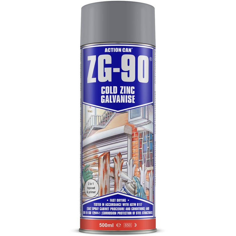 Action Can - ZG-90 Silver Anti Rust Cold Zinc Galvanising Colour Spray Paint 500ml - Silver