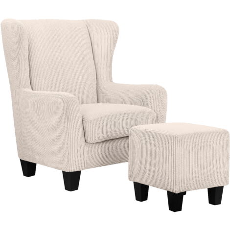 Zhili-Fauteuil avec tabouret en tissu crème