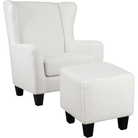 Zhili-Fauteuil + Tabouret en tissu blanc cassé