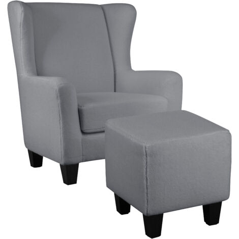 Zhili-Fauteuil + Tabouret en Tissu Gris