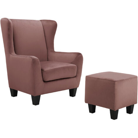 Zhili-Fauteuil + Tabouret en Velours Rose