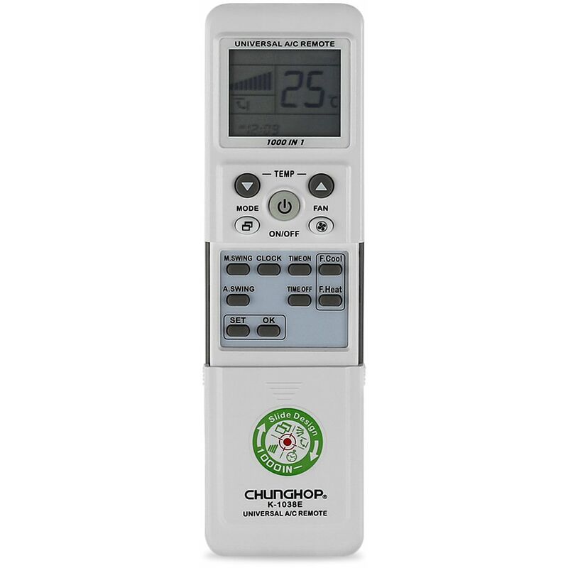 

Happyshopping - Zhonghe 1000in1 control remoto de aire acondicionado universal CHUNGHOP K-1038E set version en ingles rapido frio y rapido caliente
