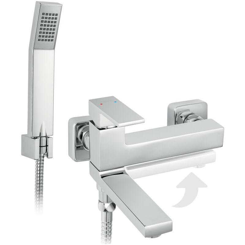 Zicco Robinet mitigeur de bain mural avec bec pivotant rabattable + douchette incluse