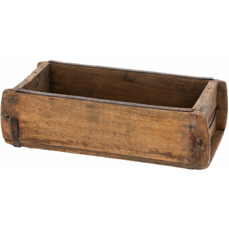 Ziegelform Holzkiste mit Metall Beschlägen - 30 x 15 cm - Vintage Deko Kiste aus Altholz - Allzweck Box aus altem recyceltem Holz shabby used look