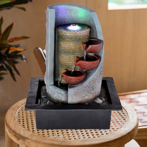 Zierbrunnen Innen Tischbrunnen RGB LED Farbwechsel Kaskade, Kunststoff schwarz grau, inkl. Pumpe, LxBxH 31x23x39,5 cm
