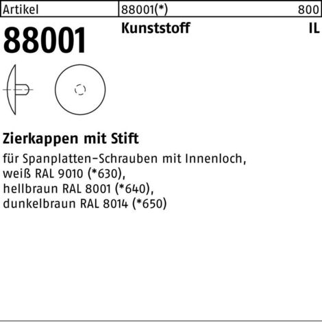 Zierkappe R 88001 Stift 2,5x 12 Ku. dunkelbraun 1000 Stück