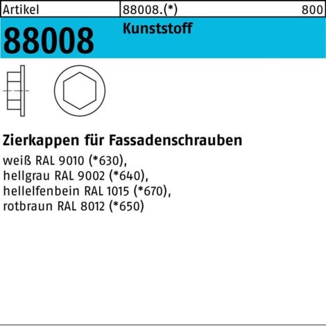 Zierkappe R 88008 F. SW 3/8 Ku. hellgrau 200 Stück