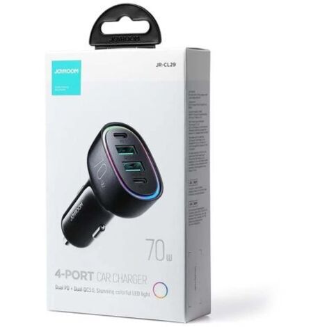 Zigarettenanzünder-Adaptert Joyroom 70W Autoladegerät mit 4 Anschlüssen: 2 x USB C, 2 x USB schwarz (JR-CL29)
