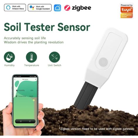 (Zigbee 4 pièces) Testeur de sol Tuya Zigbee : capteur d'humidité et de température sans fil pour la plantation, le jardin et les pelouses en pot.