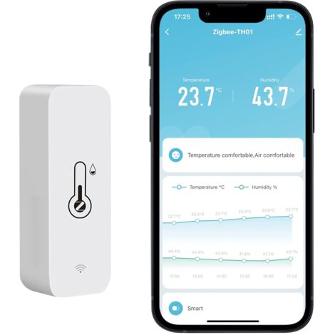 Zigbee Capteur de température et d'humidité sans fil intérieur et extérieur avec notifications d'application à distance et compatible avec l'application Tuya (1 pièce)