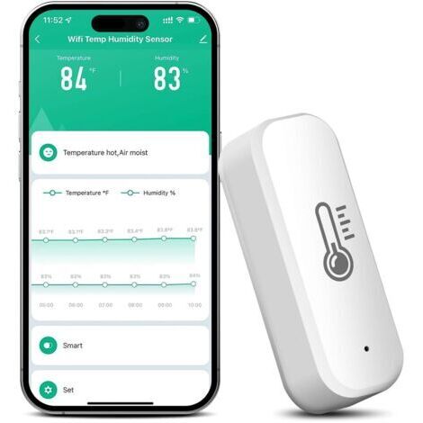 ZigBee Capteur de température et d'humidité Tuya Smart Thermomètre hygromètre avec contrôle par application et fonction d'alarme Compatible avec Alexa & Google Home, passerelle ZigBee 3.0 requise