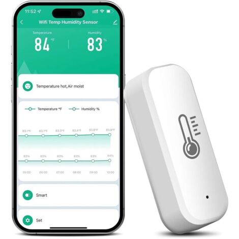 ZigBee Capteur de température et d'humidité Tuya Smart Thermomètre hygromètre avec contrôle par application et fonction d'alarme Compatible avec Alexa & Google Home, passerelle ZigBee 3.0 requise