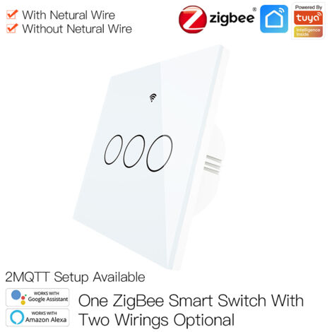 ZigBee Interruttore Smart Da Parete Con 3 Tasti Touch Con Pannello in Cristallo App Tuya Colore Bianco Scatola 503