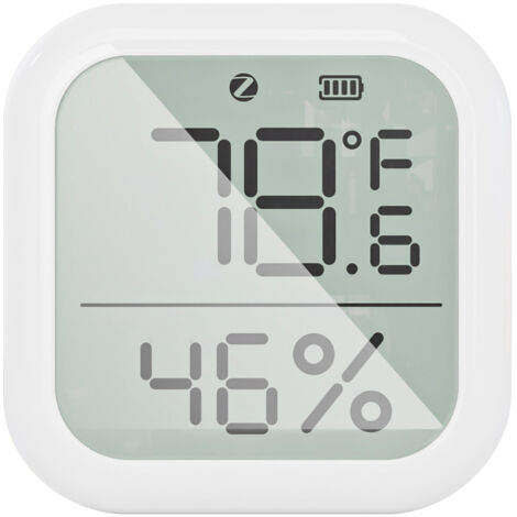 ZigBee-Sensor für Innentemperatur und Luftfeuchtigkeit, intelligentes LCD-Thermometer mit Hygrometer und großem Display für Smart Homes, batteriebetrieben (Knopfzellenbatterie), weißes ABS-Gehäuse