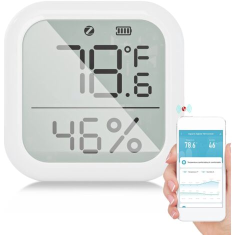 Zigbee Thermomètre Hygromètre,Intelligent Numérique Thermomètre intérieur et capteur d'humidité avec contrôle par Application,LCD,Données du Moniteur à Distance