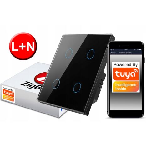 ZigBee TUYA Touch-Schalter 4-polig schwarz  L+N