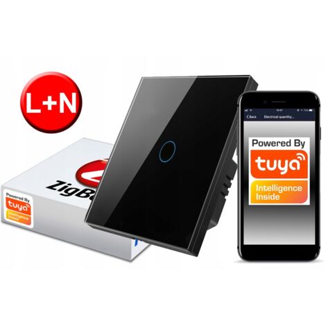 ZigBee TUYA Touch Switch 1 circuito nero  L+N