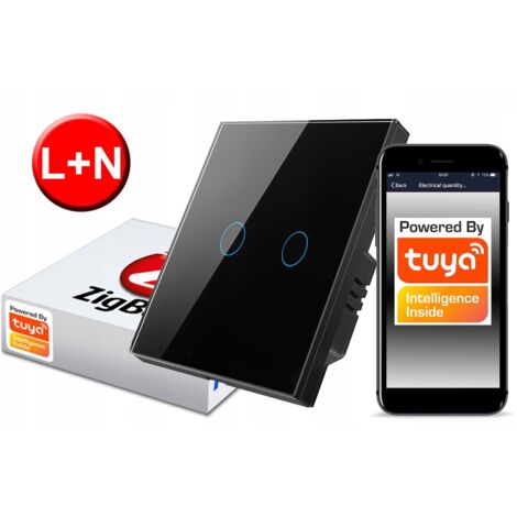 ZigBee TUYA Touch Switch 2 circuiti nero  L+N