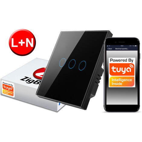 ZigBee TUYA Touch Switch 3 circuiti nero L+N
