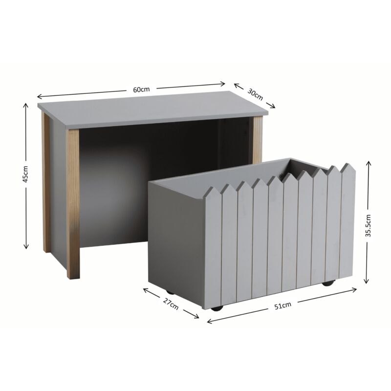 Home Source Ziggy Kids Toy Box Storage Bench Seat Ottoman Nursery Bedroom Furniture Grey