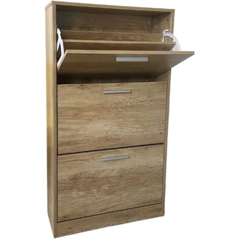 ZIK Scarpiera Salvaspazio da Ingresso 3 Ante Ribalta Doppie, Mobile Porta Scarpe Slim da Ingresso - Rovere cm 63x24x115