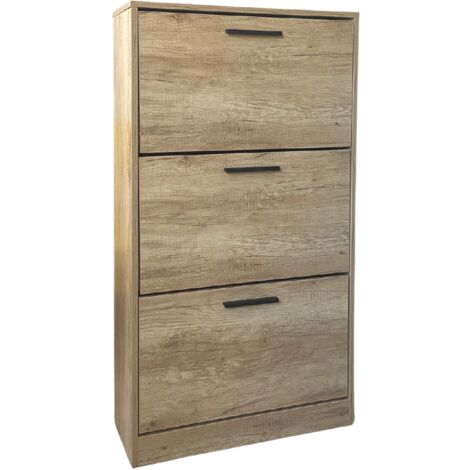 ZIK Scarpiera Salvaspazio Slim da Ingresso, 3 Ante Ribalta - Rovere 63x24x115 cm - oak