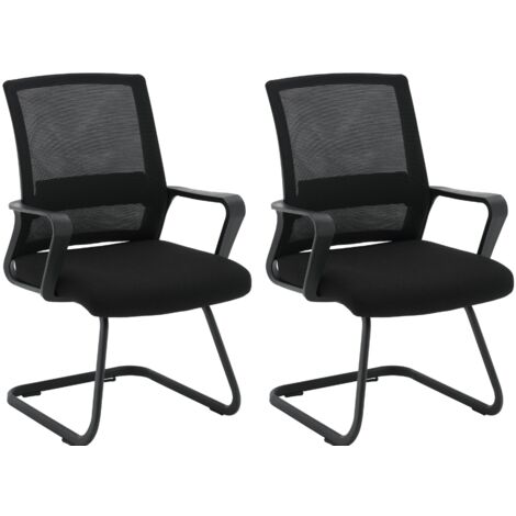 ZIK Sedie Sala d'Attesa Set x2 Poltrona Ufficio con Braccioli per Conferenza Riunione Scrivania in Tessuto Nero Ergonomica