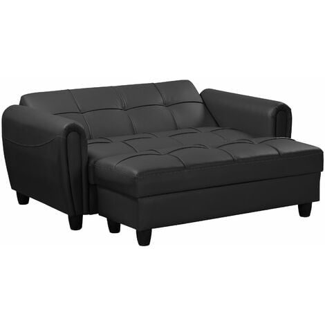Zinc 2 Seater Sofa Bed with Hidden Storage and Matching Ottoman Bench - Black