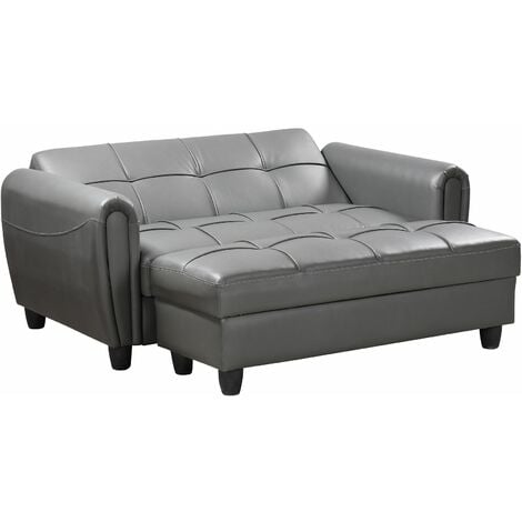 Zinc 2 Seater Sofa Bed with Hidden Storage and Matching Ottoman Bench - Black