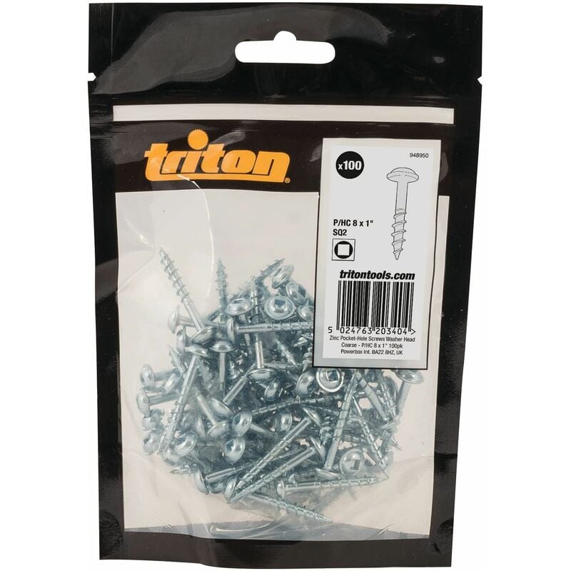 Zinc Pocket-Hole Screws Washer Head Coarse p/hc 8 x 1 100pk 948950 - Triton