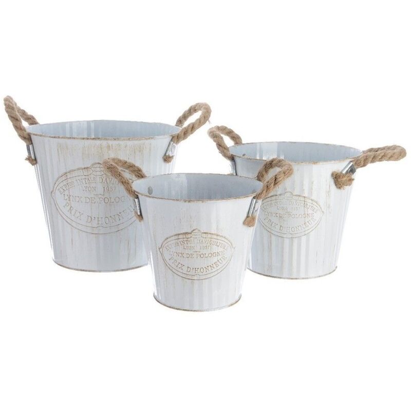 Decoris - Zinkeimer Mit Seilgriff 3er Set Ø20x17cm Ø17x15cm Ø15x13cm Ø15x13cm.