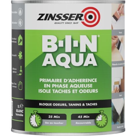 RUST-OLEUM Zinsser Bin Aqua - Primaire d'Accrochage en Phase Aqueuse Opacifiant et Isolant Conditionnement: 1L