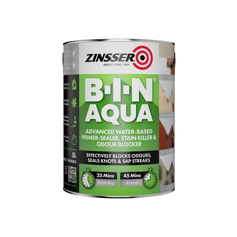 Zinsser - ZN7440001A1 b-i-n Aqua Primer Sealer Blocker 5 Litre ZINBINA5L