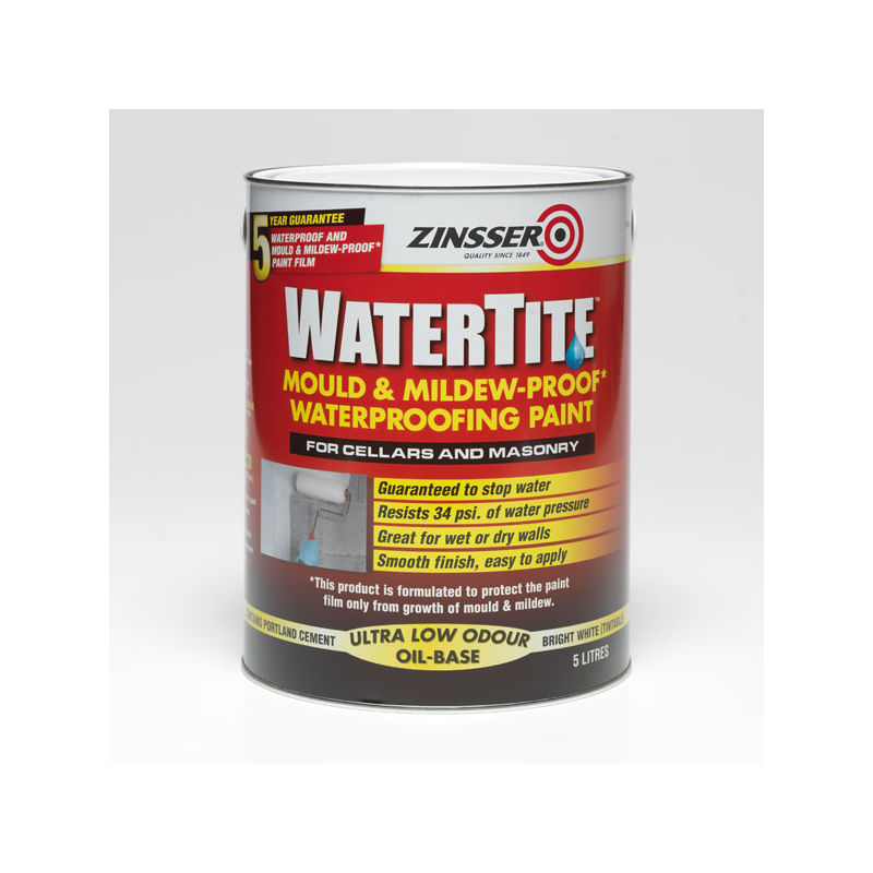 Zinsser Watertite Paint Very Low Odour Prevents The Growth Of Mould *5 LITRES*