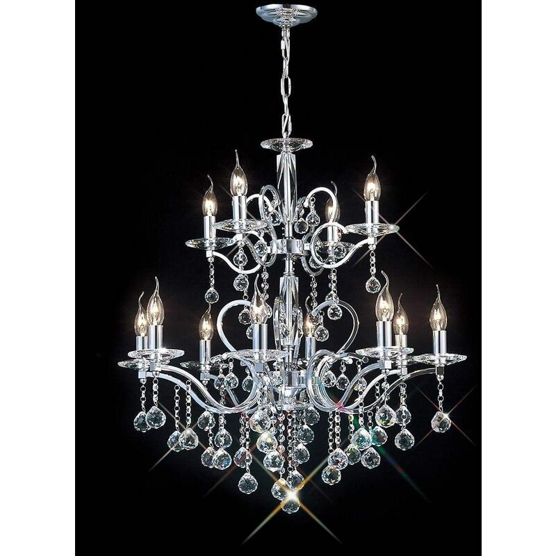 09diyas - Zinta 2 Tier 12 hanging lamp Polished chrome / crystal bulbs (Assembly required)