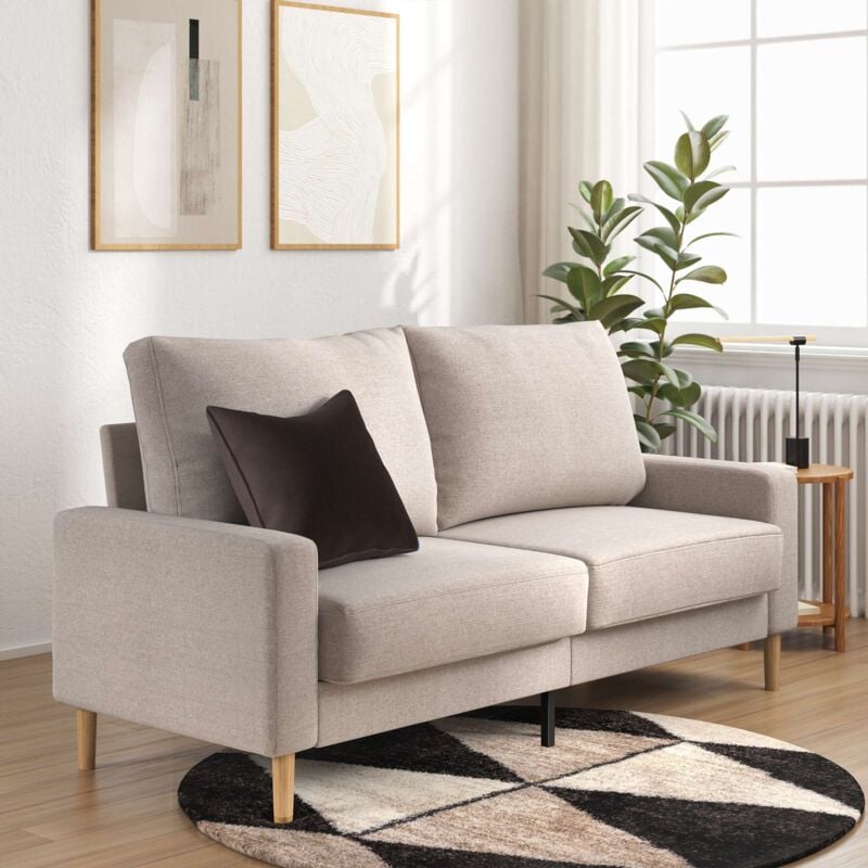 Zinus - Canapé 2 personnes, Loveseat sofa en tissu Beige, Canapé design Contemporain avec accoudoirs carrés, Canapé pour salon, Garantie 2 ans