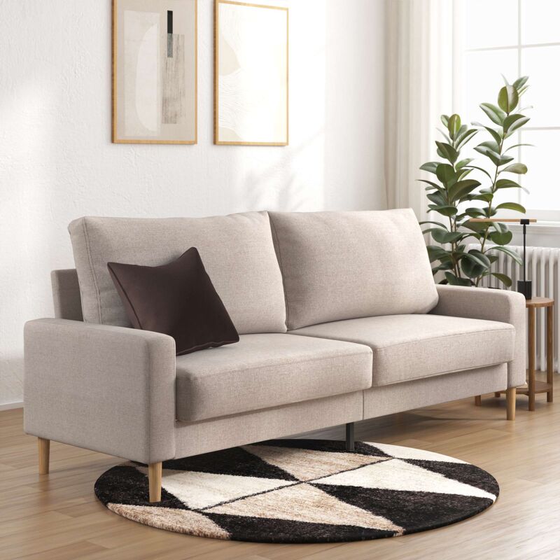 Zinus - Canapé 3 personnes, Sofa en tissu Beige, Canapé design Contemporain avec accoudoirs carrés, Canapé pour salon, Garantie 2 ans