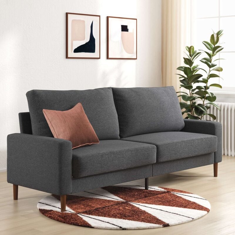 Zinus Canapé 3 personnes, Sofa en tissu Gris, Canapé design Contemporain avec accoudoirs carrés, Canapé pour salon, Garantie 2 ans
