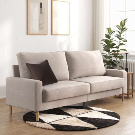 Zinus Canapé 3 personnes, Sofa en tissu Beige, Canapé design Contemporain avec accoudoirs carrés, Canapé pour salon, Garantie 2 ans
