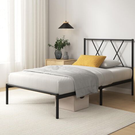 Zinus Elias Letto 90 x 200 cm - 30 cm - Struttura letto in metallo con testiera - Letto in metallo con rete a doghe - Non richiesto letto a molle - Spazio libero sotto il letto - Nero