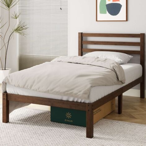 Zinus Leni Lit 1 personne, Lit 90x190 cm, Cadre de lit en bois avec lattes, Hauteur 28 cm, Design Écologique et Durable