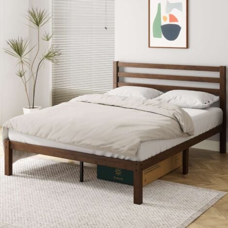 Zinus Leni Lit 2 personnes, Lit 140x190 cm, Cadre de lit en bois avec lattes, Hauteur 28cm, Design Écologique et Durable