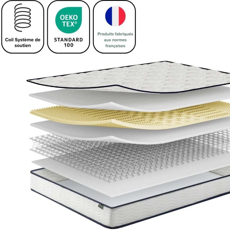 Matelas 90x190 cm Hybride Bonnel Spring, Épaisseur 15 cm, Ressorts Bonnel et Mousse Confort, Support Équilibré - Zinus
