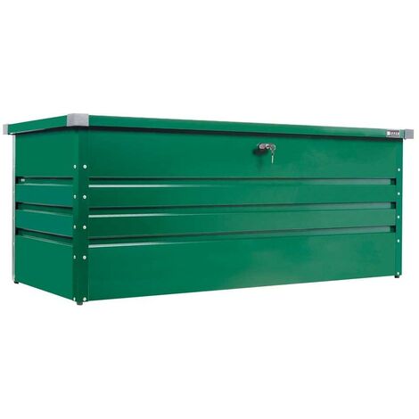 Zipper – Coffre de jardin en métal galvanisé vert 165x70x62 cm – Ouverture assistée – Sécurisé avec serrure – ZIGAB165GR
