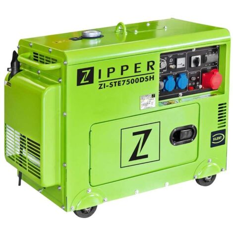 Zipper – Groupe électrogène diesel 5 700 W – 6 500 W max – Démarrage électrique – Autonomie 11h – Poids 153 kg – Silencieux 75 dB