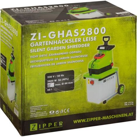 Zipper Häcksler Zi-Ghas2800 Silent Composter Chipper Gartenhäcksler 2800W