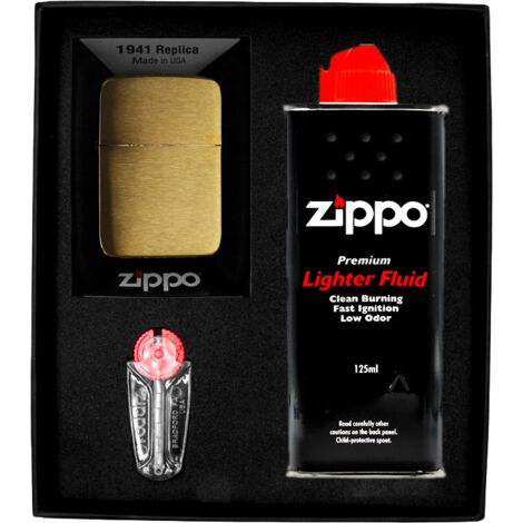 ZIPPO Feuerzeug REPLICA BRUSH BRASS Geschenkset Nr. 1